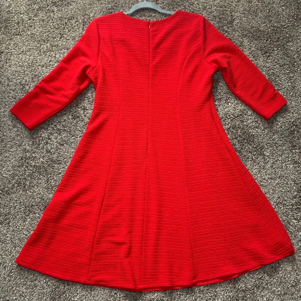 Calvin Klein Womens Red Ribbed Fit and Flare 3/4 Sleeve Dress CDJ00343 Size 14 - Picture 3 of 11